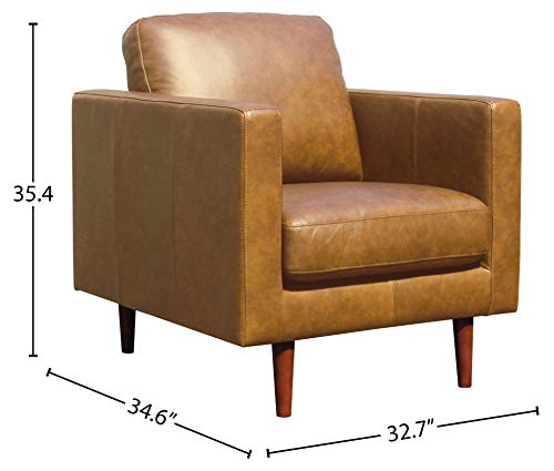 Amazon Brand - Rivet Revolve Modern Leather Armchair with Tapered Legs, 32.7"D x 34.6"W x 35.4"H, Caramel Leather