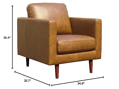 Amazon Brand - Rivet Revolve Modern Leather Armchair with Tapered Legs, 32.7"D x 34.6"W x 35.4"H, Caramel Leather