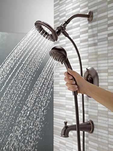 Delta Faucet Linden 17 Series Dual-Function Tub and Shower Trim Kit, Shower Faucet with 4-Spray In2ition 2-in-1 Dual Hand Held Shower Head with Hose, Venetian Bronze T17494-RB-I (Valve Not Included)