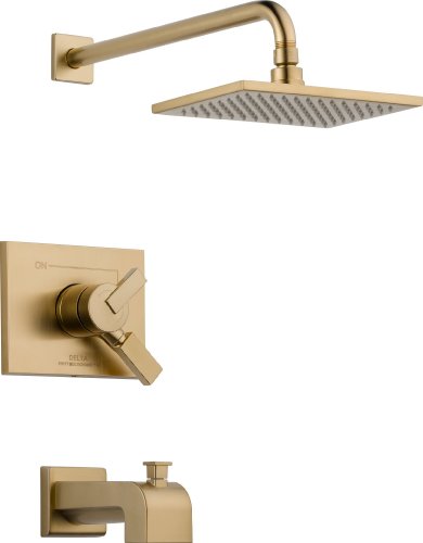 Delta Faucet Vero 17 Series Dual-Function Tub and Shower Trim Kit with Single-Spray Touch-Clean Rain Shower Head, Champagne Bronze T17453-CZ (Valve Not Included)