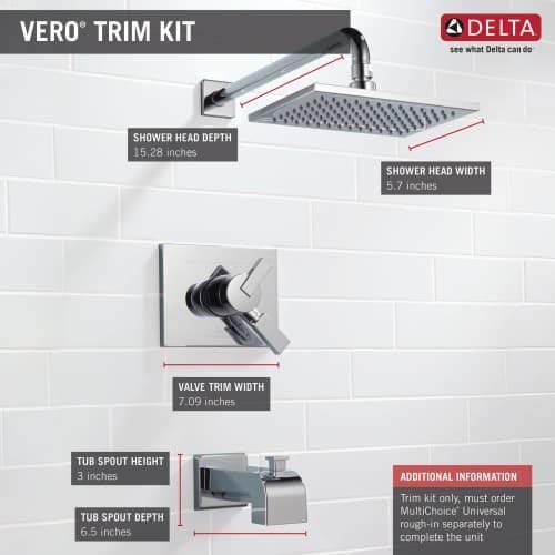 Delta Faucet Vero 17 Series Dual-Function Tub and Shower Trim Kit with Single-Spray Touch-Clean Rain Shower Head, Champagne Bronze T17453-CZ (Valve Not Included)