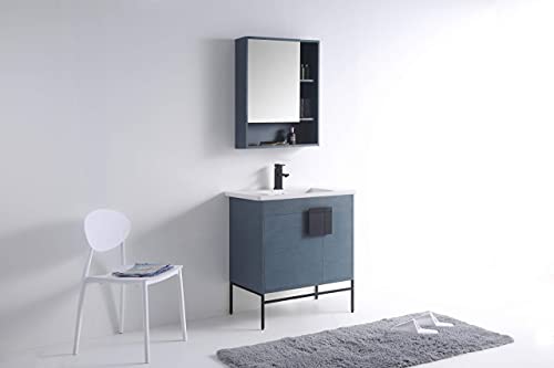 Fine Fixtures - Modern Blue 30" Bathroom Vanity Set, Black Matte Hardware, Vireous China Sink Top