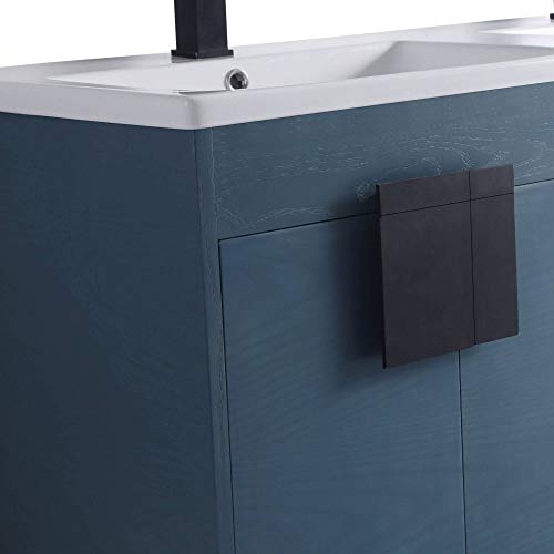 Fine Fixtures - Modern Blue 30" Bathroom Vanity Set, Black Matte Hardware, Vireous China Sink Top