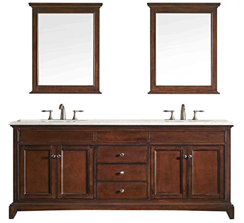 Eviva Elite Stamford 60 inch Teak Double Sink Bathroom Vanity with Double Ogee Edge Crema Marfil Countertop and Undermount Porcelain Sinks