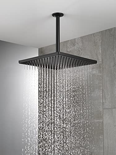 Delta Faucet Single-Spray Raincan Shower Head, Black Shower Head, Rainfall Shower Head, Square Shower Head, Metal Shower Head, 2.5 GPM Flow Rate, Matte Black 52159-BL25