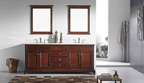 Eviva Elite Stamford 60 inch Teak Double Sink Bathroom Vanity with Double Ogee Edge Crema Marfil Countertop and Undermount Porcelain Sinks