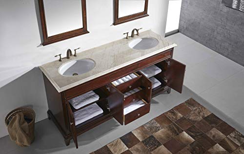 Eviva Elite Stamford 60 inch Teak Double Sink Bathroom Vanity with Double Ogee Edge Crema Marfil Countertop and Undermount Porcelain Sinks
