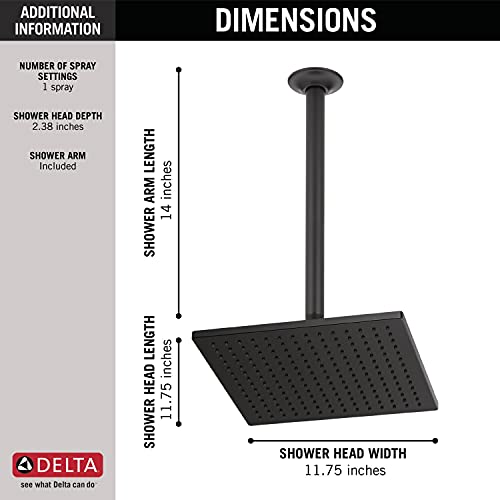 Delta Faucet Single-Spray Raincan Shower Head, Black Shower Head, Rainfall Shower Head, Square Shower Head, Metal Shower Head, 2.5 GPM Flow Rate, Matte Black 52159-BL25
