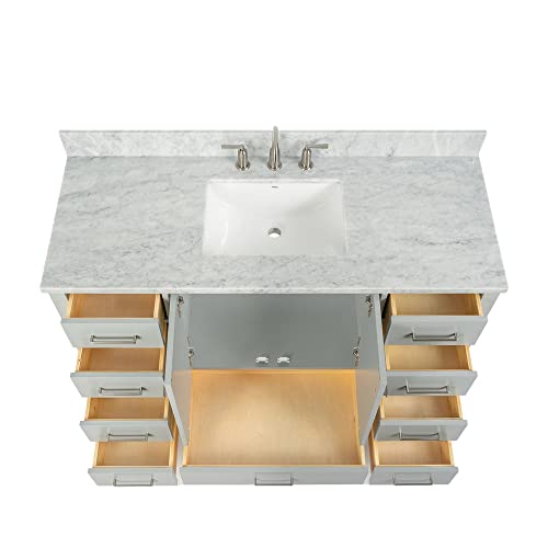 ARIEL Cambridge 55" Inch Grey Bathroom Vanity with Italian Carrara Marble Countertop 