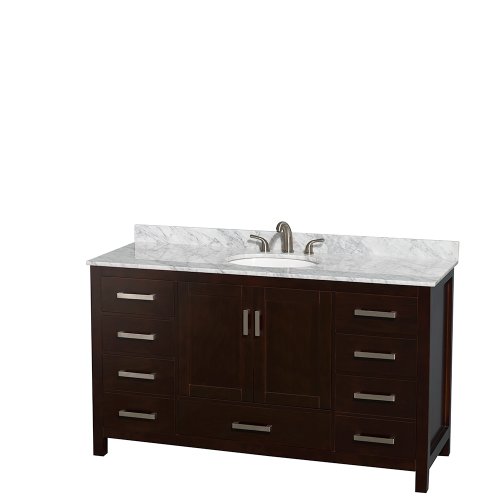 Wyndham Collection Sheffield 60 inch Single Bathroom Vanity in Espresso, White Carrara Marble Countertop, Undermount Oval Sink, and No Mirror