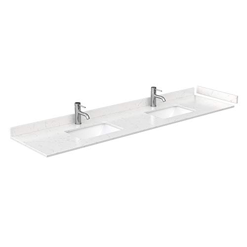 Beckett 84 Inch Double Bathroom Vanity in White, Carrara Cultured Marble Countertop, Undermount Square Sinks, Brushed Gold Trim