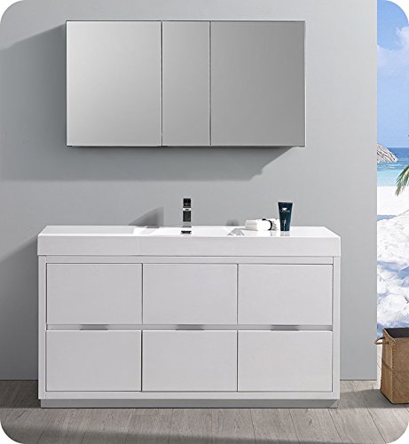 Fresca Valencia 60" Glossy White Free Standing Single Sink Modern Bathroom Cabinet