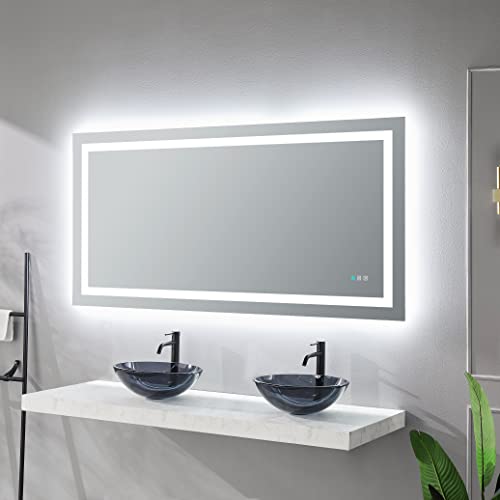 WATERPAR LED Bathroom Mirror 96x36 Wall Mounted Vanity Mirror with Backlit and Front Light with Dimmable 3 Colors Anti-Fog Smart Memory Vertical/Horizontal