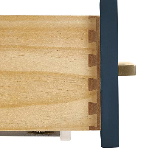 ARIEL 37" Inch Midnight Blue Bathroom Vanity w/ 1.5" Edge Pure White Quartz Countertop & Backsplash | Right Oval Sink | 2 Soft Closing Doors & 5 Full Extension Dovetail Drawers | Satin Brass Hardware
