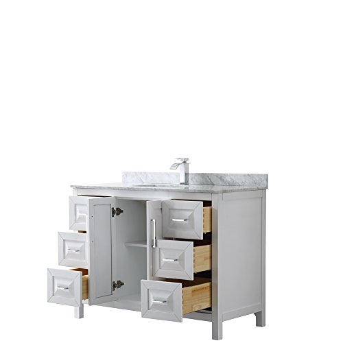 Wyndham Collection Daria 48 inch Single Bathroom Vanity in White, White Carrara Marble Countertop, Undermount Square Sink, and No Mirror