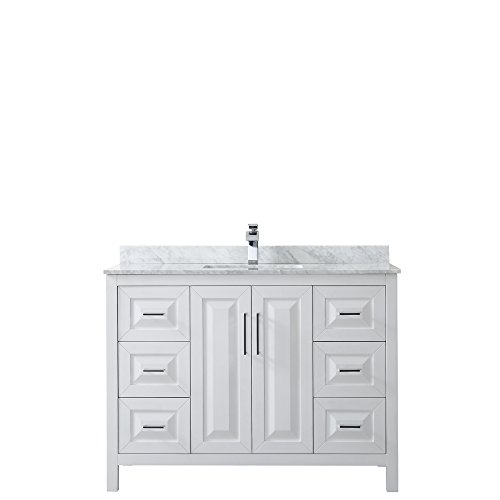 Wyndham Collection Daria 48 inch Single Bathroom Vanity in White, White Carrara Marble Countertop, Undermount Square Sink, and No Mirror