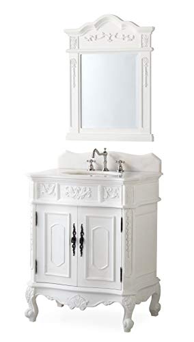 30.75" Ellenton Antique Style White Bathroom Sink Vanity & Mirror Set HF-080W-AW-BS-MIR