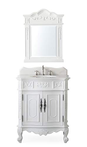 30.75" Ellenton Antique Style White Bathroom Sink Vanity & Mirror Set HF-080W-AW-BS-MIR