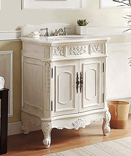 30.75" Ellenton Antique Style White Bathroom Sink Vanity & Mirror Set HF-080W-AW-BS-MIR