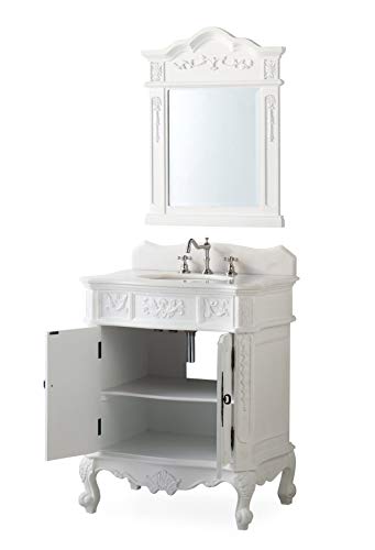 30.75" Ellenton Antique Style White Bathroom Sink Vanity & Mirror Set HF-080W-AW-BS-MIR