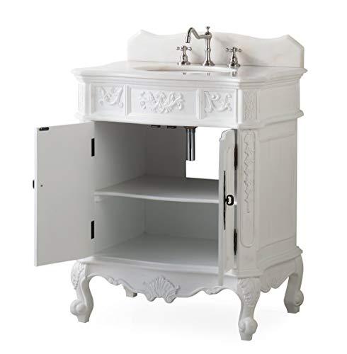 30.75" Ellenton Antique Style White Bathroom Sink Vanity & Mirror Set HF-080W-AW-BS-MIR