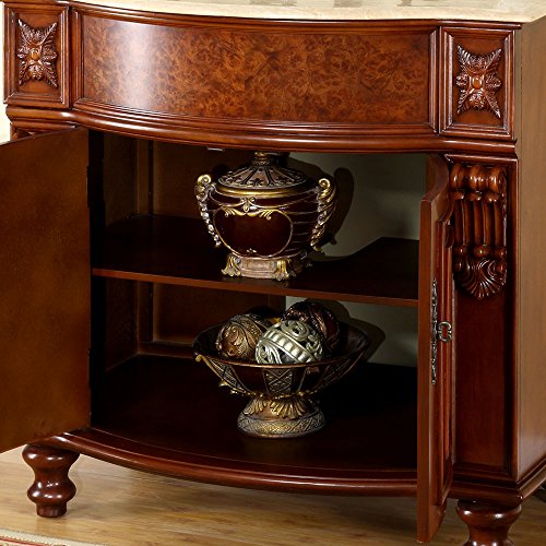 Silkroad Exclusive JYP-0192-T-UIC-36 Travertine Stone Top Single Sink Bathroom Vanity with Cherry Finish Cabinet, 36", Medium Wood