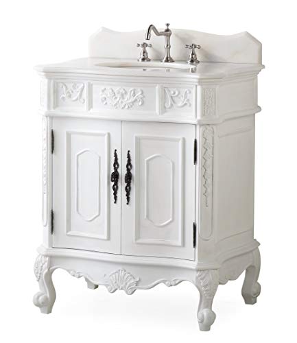 30.75" Ellenton Antique Style White Bathroom Sink Vanity & Mirror Set HF-080W-AW-BS-MIR