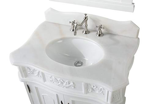 30.75" Ellenton Antique Style White Bathroom Sink Vanity & Mirror Set HF-080W-AW-BS-MIR