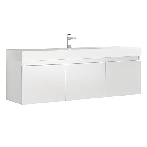 Fresca Mezzo 60" White Wall Hung Single Sink Modern Bathroom Cabinet w/Integrated Sink