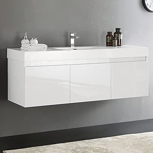 Fresca Mezzo 60" White Wall Hung Single Sink Modern Bathroom Cabinet w/Integrated Sink