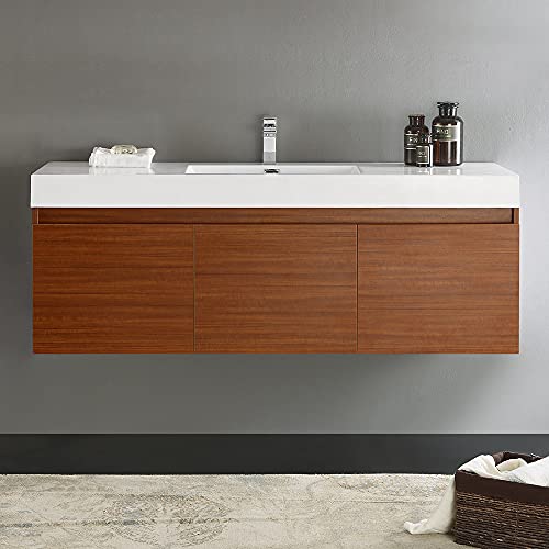 Fresca Mezzo 60" White Wall Hung Single Sink Modern Bathroom Cabinet w/Integrated Sink