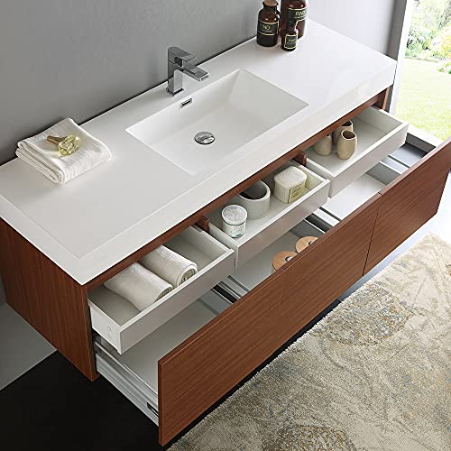 Fresca Mezzo 60" White Wall Hung Single Sink Modern Bathroom Cabinet w/Integrated Sink