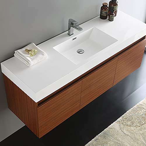 Fresca Mezzo 60" White Wall Hung Single Sink Modern Bathroom Cabinet w/Integrated Sink