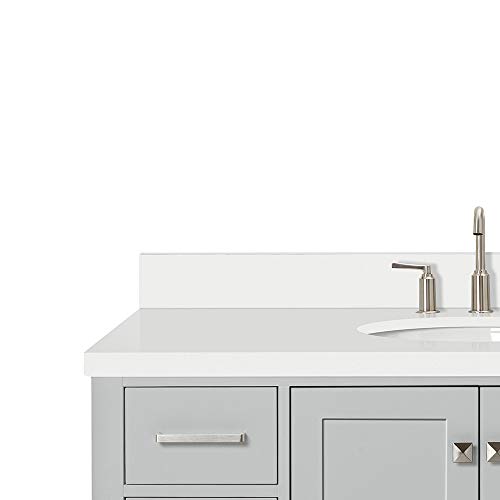 ARIEL 49" Inch Grey Bathroom Vanity with Pure White Quartz Countertop | Oval Sink | 2 Soft Closing Doors and 9 Full Extension Dovetail Drawers | No Mirror