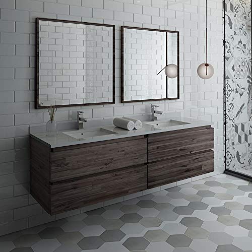 Fresca Formosa 72" Wall Hung Double Sink Modern Bathroom Vanity w/Mirrors
