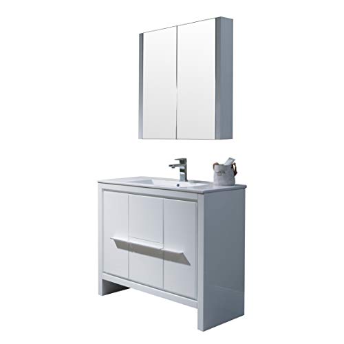 Blossom Milan 36" Inches Single Bathroom Vanity, MDF, Ceramic Sink with Mirror Medicine Cabinet Glossy White 014 36 01 MC