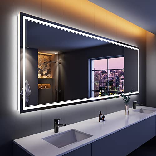 ISTRIPMF 96 x 36 Inch LED Bathroom Mirror with Lights, Backlit and Front Lighted Bathroom Mirrors for Wall, Anti-Fog Dimmable Memory Shatterproof Bathroom LED Vanity Mirror