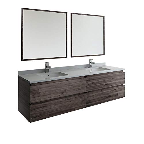 Fresca Formosa 72" Wall Hung Double Sink Modern Bathroom Vanity w/Mirrors