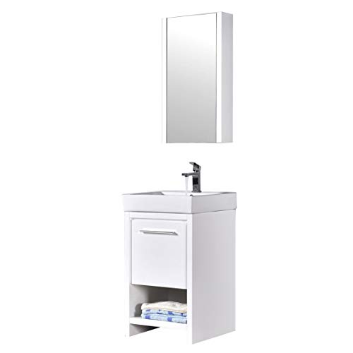 Blossom Milan 20" Inches Single Bathroom Vanity, MDF, Ceramic Sink with Mirror Medicine Cabinet Glossy White 014 20 01MC
