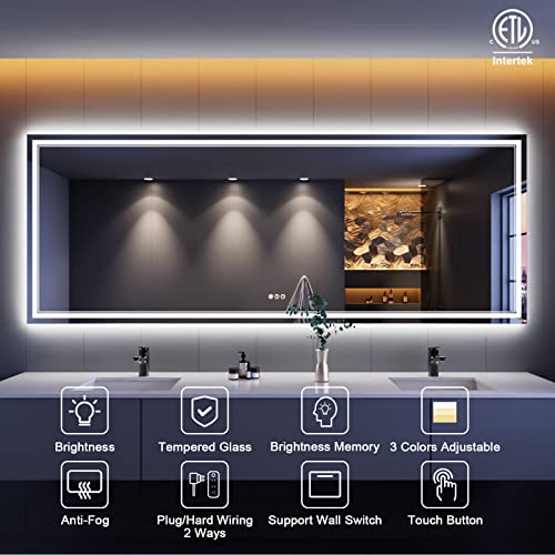 ISTRIPMF 96 x 36 Inch LED Bathroom Mirror with Lights, Backlit and Front Lighted Bathroom Mirrors for Wall, Anti-Fog Dimmable Memory Shatterproof Bathroom LED Vanity Mirror