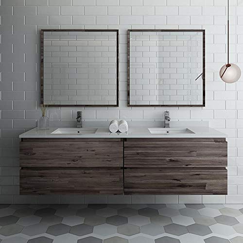 Fresca Formosa 72" Wall Hung Double Sink Modern Bathroom Vanity w/Mirrors