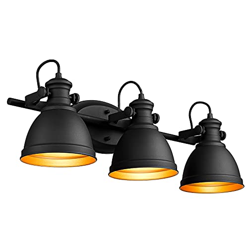 Audickic Industrial Bathroom Vanity Lamp, 3-Light Wall Mounted Vanity Lighting Fixture Over Mirror, Black Metal Frame, AD-2152-3W