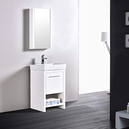Blossom Milan 20" Inches Single Bathroom Vanity, MDF, Ceramic Sink with Mirror Medicine Cabinet Glossy White 014 20 01MC