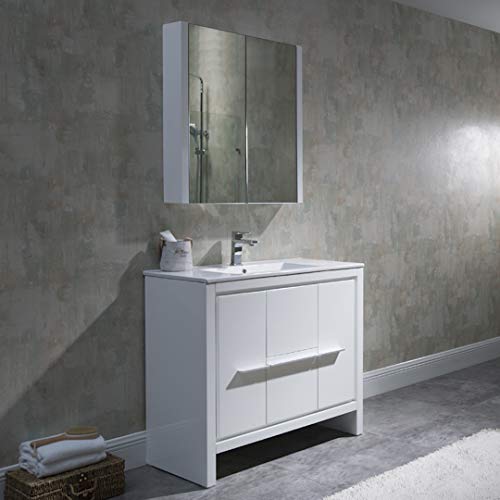 Blossom Milan 36" Inches Single Bathroom Vanity, MDF, Ceramic Sink with Mirror Medicine Cabinet Glossy White 014 36 01 MC