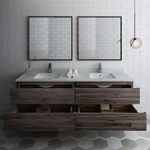 Fresca Formosa 72" Wall Hung Double Sink Modern Bathroom Vanity w/Mirrors