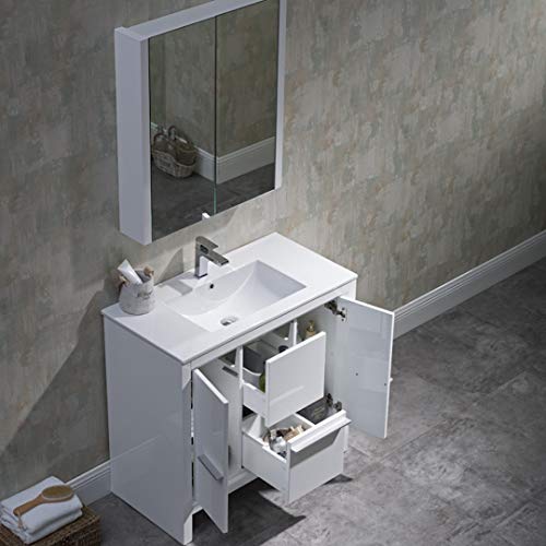 Blossom Milan 36" Inches Single Bathroom Vanity, MDF, Ceramic Sink with Mirror Medicine Cabinet Glossy White 014 36 01 MC