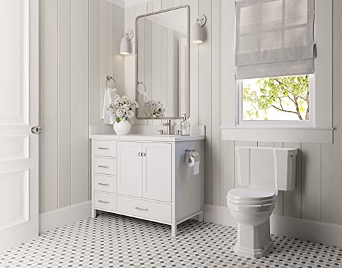 ARIEL 43" Inch White Bathroom Vanity with Pure White Quartz Countertop | Right Offset Oval Sink 2 Soft Closing Doors and 5 Full Extension Dovetail Drawers | No Mirror