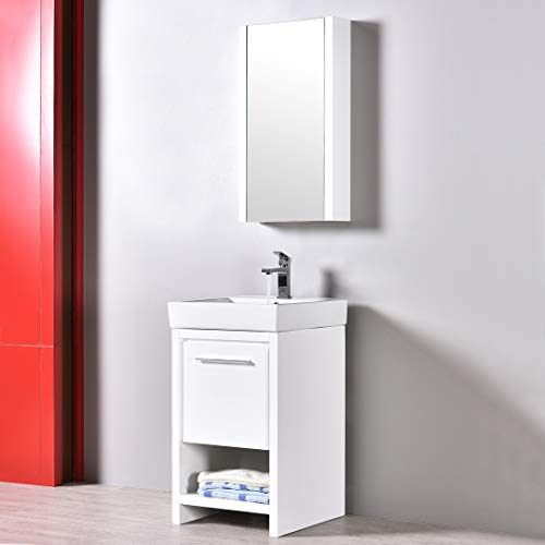 Blossom Milan 20" Inches Single Bathroom Vanity, MDF, Ceramic Sink with Mirror Medicine Cabinet Glossy White 014 20 01MC