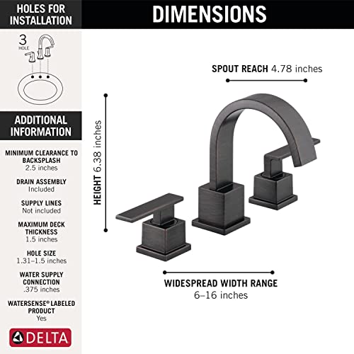 Delta Faucet Vero Widespread Bathroom Faucet 3 Hole, Bronze Bathroom Faucet, Bathroom Sink Faucet, Metal Drain Assembly, Venetian Bronze 3553LF-RB