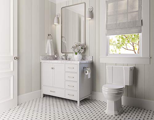 ARIEL 43" Inch White Bathroom Vanity w/ 1.5" Inch Edge Italian Carrara Marble Countertop & Backsplash | Left Oval Sink | 2 Soft Closing Doors & 5 Full Extension Dovetail Drawers | Satin Nickel Pulls